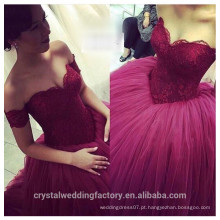 2016 New Sweetheart Lace Top Custom Made Princess Puffy Vinho Red Ball Gown Prom Dress CWFp2333
